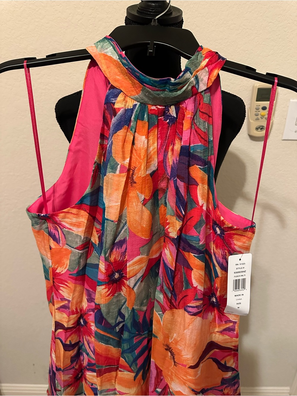 MSK Women's Printed Ruffle-Hem Halter Dress Orange & Pink Floral. Size M- NWT - Picture 6 of 16